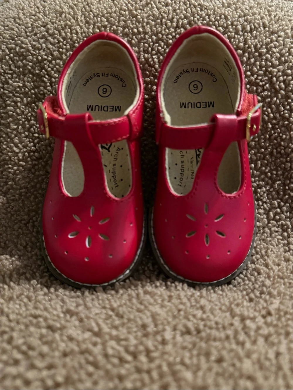 FootMates Girls' Red T-Strap Perforated Mary Janes